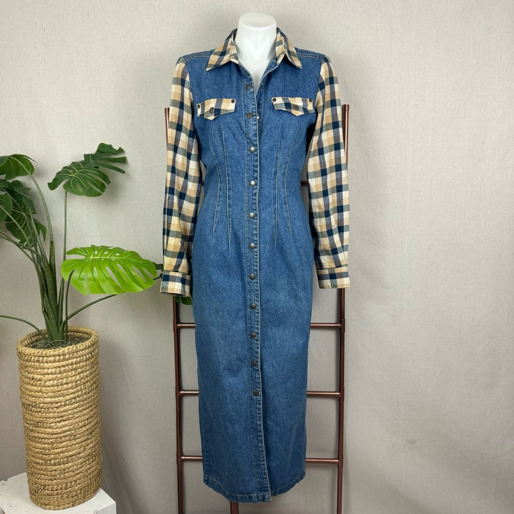 Paris Sports Club Vintage Long Sleeve Denim Shirt Dress (Sz 9)